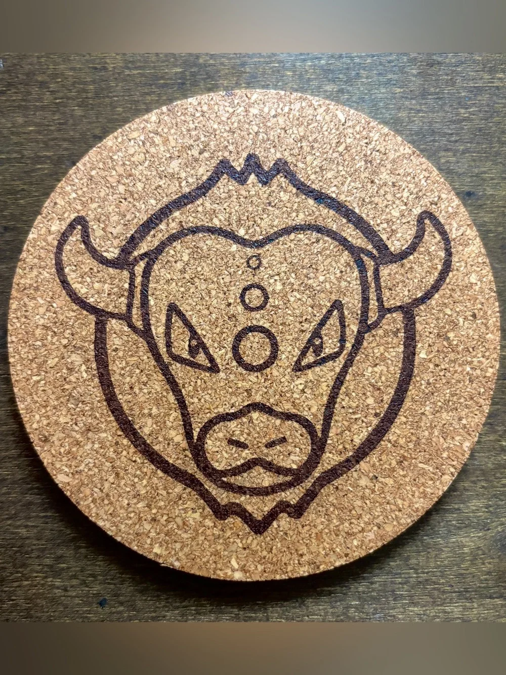 Pokemon Tauros Face Laser Engraved Cork Coaster